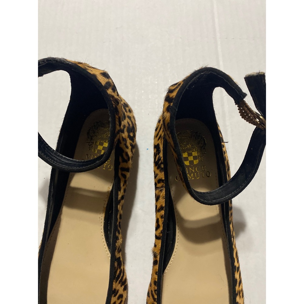 Vince Camuto Leopard Print Calf Hair Women's Ballet Ankle Strap Flats Brown 7.5M - Picture 3 of 9